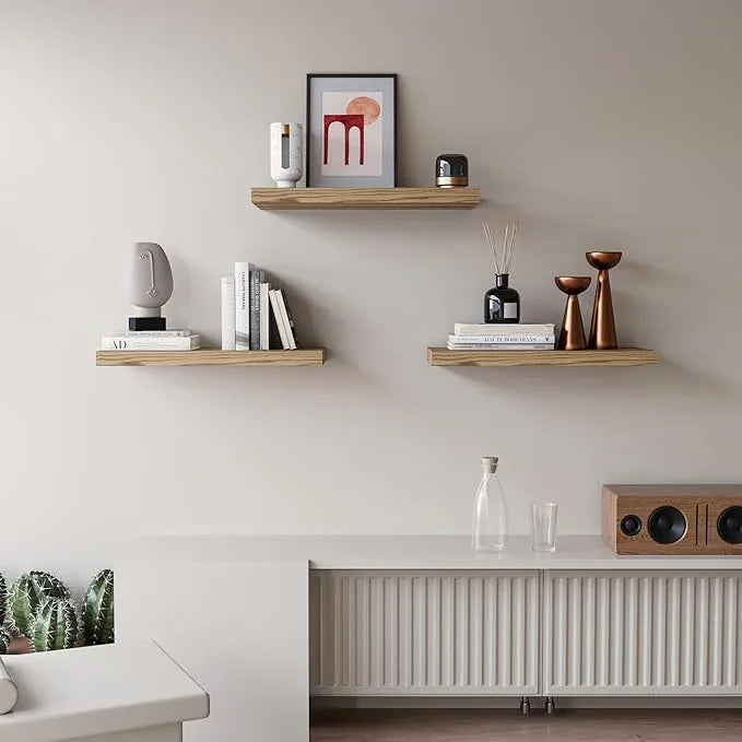 Floating Shelves for Wall Set of 3, 16" Light Brown Wood Wall Shelves for Home Decor, Frame Display Floating Shelf for Living Room, Bedroom, Bathroom, Kitchen - ModernBath