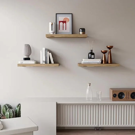 Floating Shelves for Wall Set of 3, 16" Light Brown Wood Wall Shelves for Home Decor, Frame Display Floating Shelf for Living Room, Bedroom, Bathroom, Kitchen - ModernBath