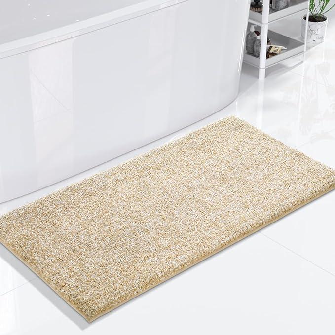 Yimobra Bathroom Runner Rug Non Slip Washable, Soft Absorbent Microfiber Long Bath Mat, Dual-Tone Decor Rug with Rubber Backing for Floor, Tub and Hallway,56x24,Home Essentials,Light Beige and White - ModernBath