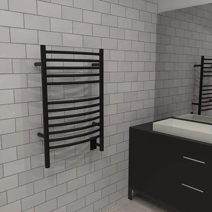 Amba Jeeves ECMB Model E-Curved 12-Bar Hardwired Towel Warmer in Matte Black - ModernBath