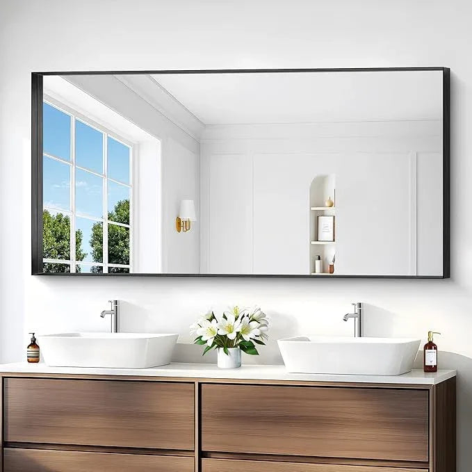 Black Bathroom Mirror, 30x60 Inch Rectangular Deep Frame Mirror, Large Wall Mounted Bathroom Vanity Mirror Over Sink for Bedroom,Restroom, Living Room, Hangs Vertically or Horizontally - ModernBath