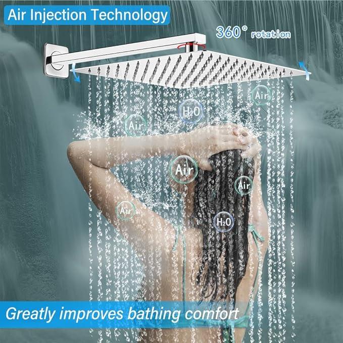 YCAIKOI Shower Faucet Set Complete, Wall Mount Shower System for Bathroom 12 Inch High-Pressure Rainfall Shower with Handheld, Rough-in Valve Body and Trim Kit, Polished Chrome - ModernBath