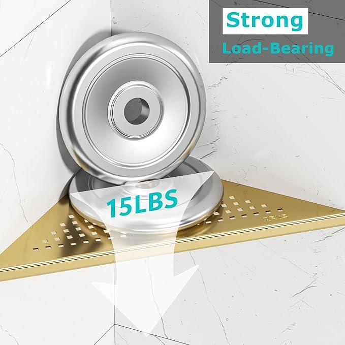 Bathroom Corner Shelf, Recessed 10" Shower Shelf Caddy, SUS304 Stainless Steel Shelf Wall Mount Triangular, No Drilling, Brushed Golden - ModernBath