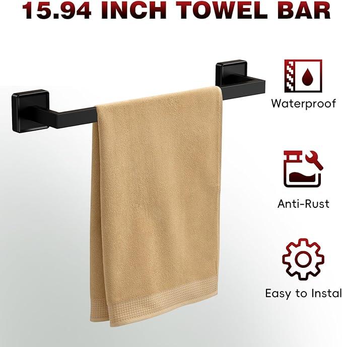SHUNLI 5-Pieces Matte Black Bathroom Hardware Accessories Set, SUS304 Stainless Steel Towel Bar, Toilet Paper Holder, Bathroom Towel Holder with Wall Mounted - ModernBath