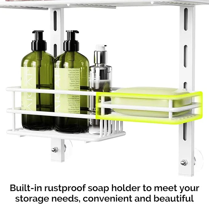 Orimade Over The Door Shower Caddy Adjustable 3 Tier White,Bathroom Hanging Organizer Shelf Rustproof with 4 Hooks,Shower Basket with Soap Holder and Suction Cup - ModernBath