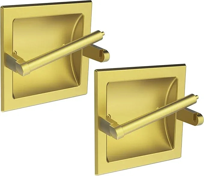 Recessed Toilet Paper Holder 2 Pack Gold， in Wall Toilet Paper Holder Pivoting，Wall Mount Toilet Paper Roll Holder, Bathroom Shallow Gold Stainless Steel Tissue Holder - ModernBath
