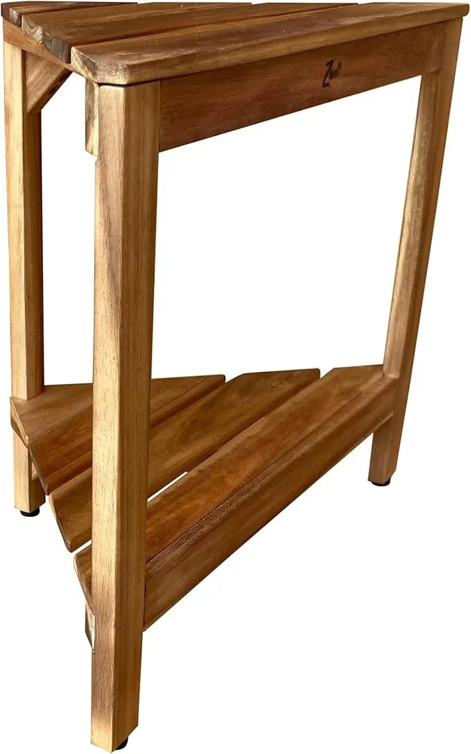 Zen 18" Acacia Wood Shower Stool – Corner Shower Bench with Shelf, Teak-Like Finish, Wooden Bath Stool for Shower or Spa - ModernBath