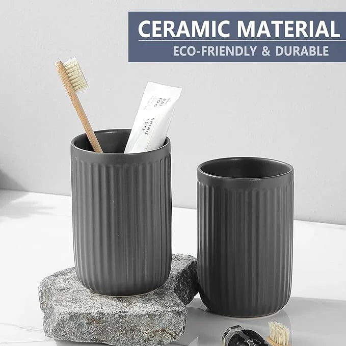 Matte Grey Toothbrush Holders for Bathrooms - Ceramic Toothbrush Toothpaste Holders Set, Bathroom Tumbler Cups Reusable Toothbrush Cup Grey Mouthwash Cup, Counter Organizer. - ModernBath