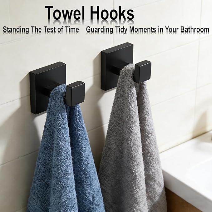 Bathroom Hardware Set 10 Piece Matte Black Bathroom Accessories Set SUS304 Towel Bar Set Includes 2 Towel Bar 24 Inch+2 Towel Holder+2 Toilet Paper Holder+4 Towel Hooks (10, Matte Black) - ModernBath