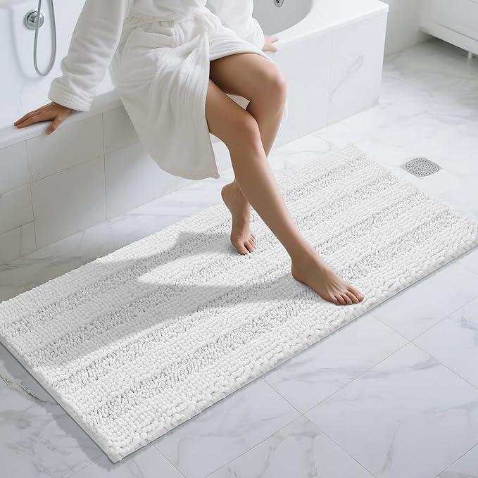 Yimobra Bathroom Runner Rugs 60"x24", Non Slip and Absorbent Bath Mat, Super Soft Water Absorbent Hallway Carpet, Machine Washable Rug for Vanity Tub Shower, White - ModernBath