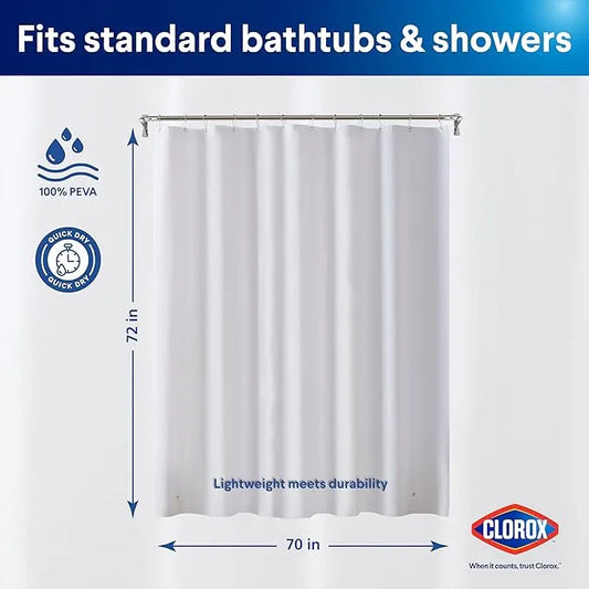 CLOROX Shower Curtain Liner, Premium Lightweight Flexible Waterproof 3g PEVA for Bathroom with Weighted Magnets, Standard Size 70" x 72", Frosty 2 Pack - ModernBath