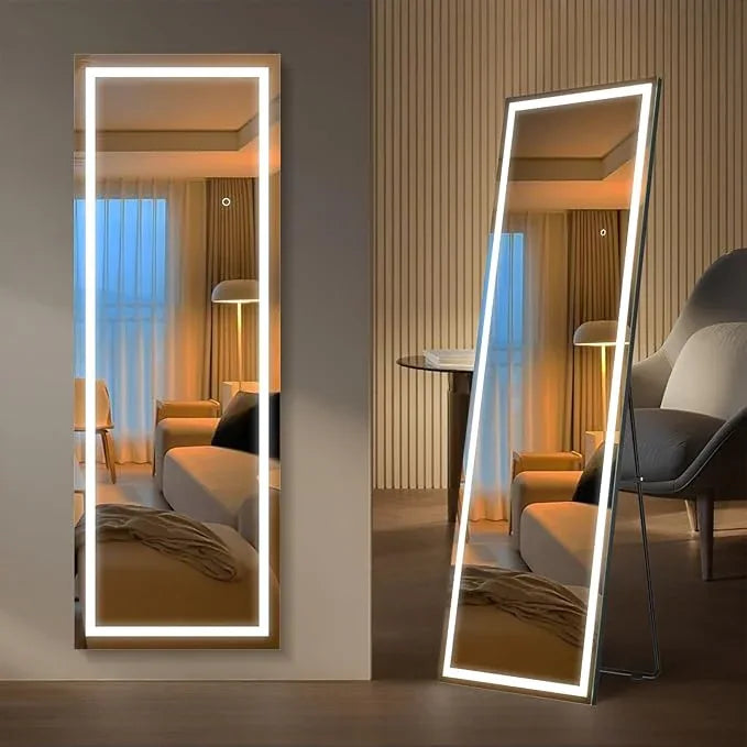 Kosmonia 59x16 Frameless Full Length Mirror, Dimmable 3 Color LED Light w/Memory Function, Distortion Free, HD Reflection & Anti Desilvering, Tempered Glass & Shatter Proof Film Doubling Safety - ModernBath