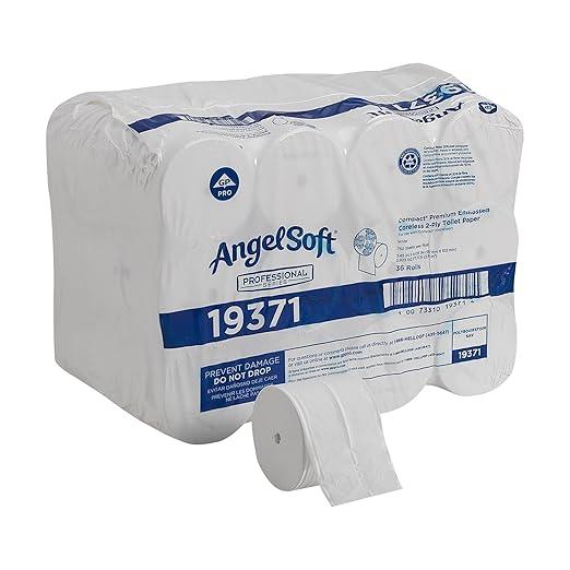Angel Soft Professional Series Compact Premium Embossed Coreless 2-Ply High-Capacity Toilet Paper by GP PRO, White, 19371, 750 Sheets Per Roll, 36 Rolls Per Case - ModernBath