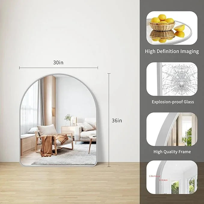 FORBATH Arched Bathroom Mirror 30x36 Inch, Arch Wall Mirror with Silver Aluminum Frame, Arched Mirror for Dresser, Fireplace,Entryway,Home Decor,Hanging or Leaning Against Wall - ModernBath