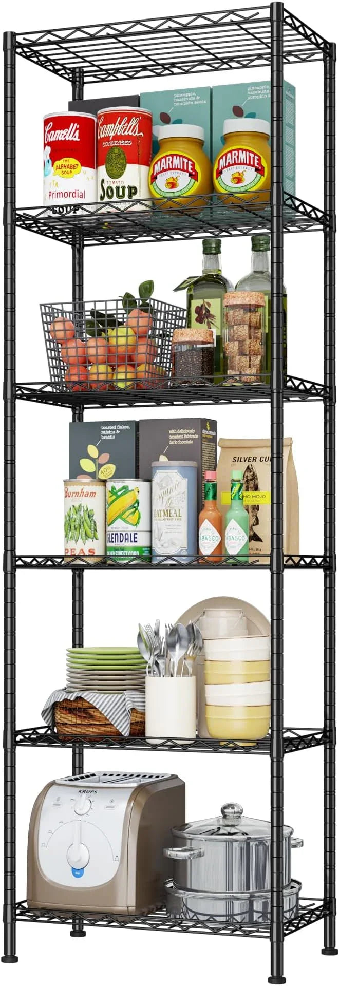HOMEFORT 6-Shelving Unit, Adjustable Wire Shelving, Metal Wire Shelf Rack Organizer for Kitchen, Pantry, Closet, Bathroom, Laundry, Black,21" W x 11" D x 69" H - ModernBath