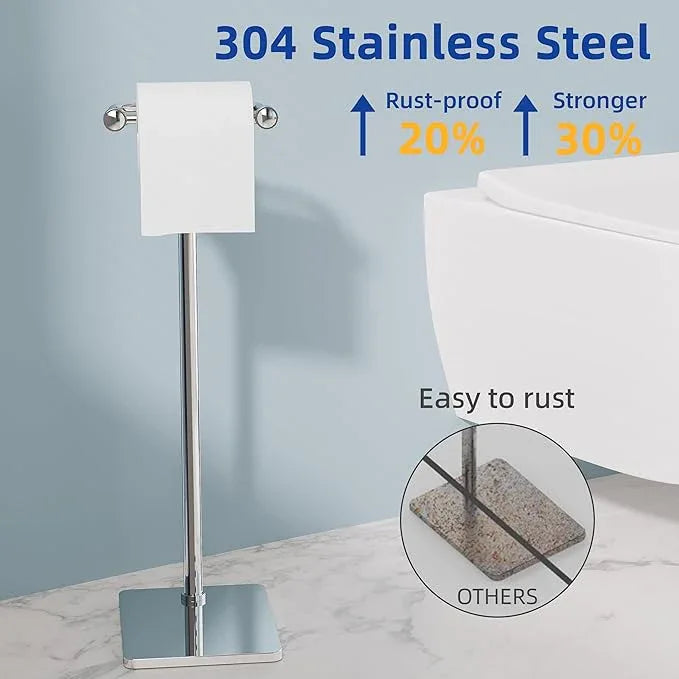 RUACQ Toilet Paper Holder Stand, Bathroom Toilet Paper Roll Holder Free Standing, Toilet Tissue Holder Stand with Post Pivoting Design, Stable Weighted Base, SUS304 Stainless Steel (Chrome) - ModernBath