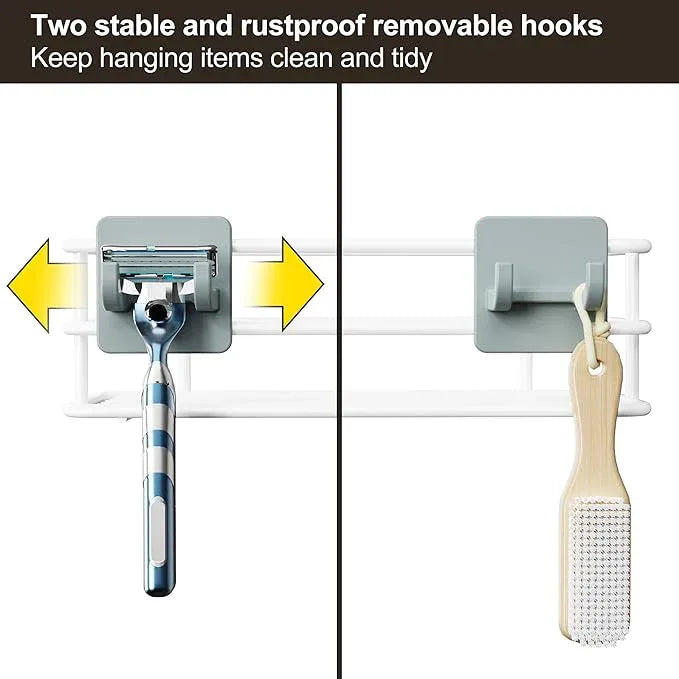 Orimade Adjustable Anti-slip Shower Caddy over Head, Rustproof Bathroom Hanging Shower Organizer with 2 Hooks for Razor, No Drilling Shower Shelves Storage Rack 3 Tier, White - ModernBath