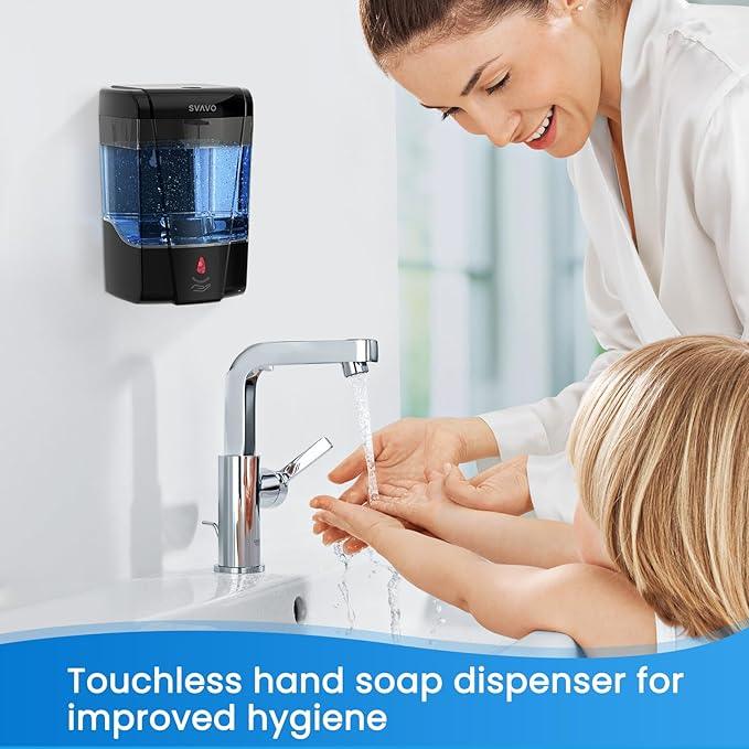 SVAVO Automatic Soap Dispenser Hand Soap Dispenser Wall Mount 600m/21 fl.oz, Touchless Electric Sensor Pump Battery Operated for Offices Home Kitchen Bathroom Hotel Restaurant Commercial - ModernBath