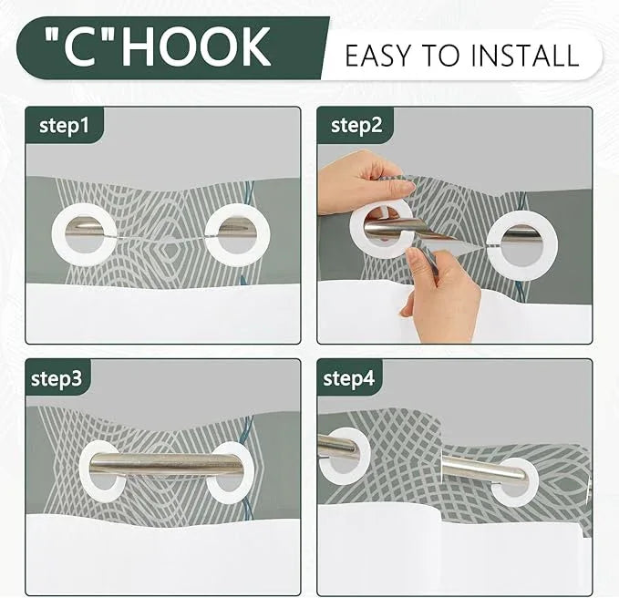 NAEMBCU No Hook Shower Curtain with Snap-in Liner, Tropical Gray-Green Watercolor Plant Bath Curtain with See Through Top, Waterproof Double Layer for Bathroom Decor, 71 x 74 Inch - ModernBath
