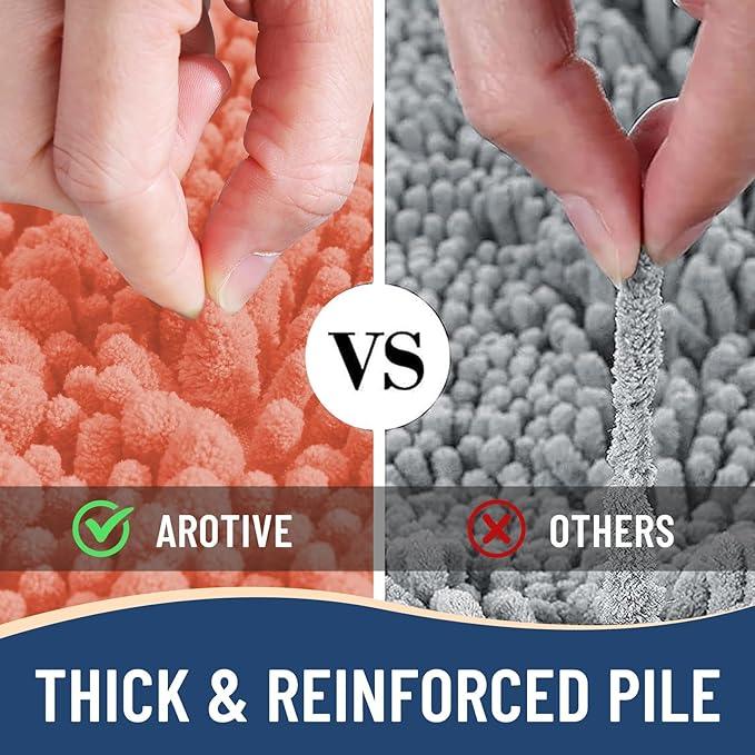 Arotive Luxury Chenille Bathroom Rug Mat, Extra Soft Thick Absorbent Shaggy Bath Rugs, Non-Slip Machine Wash Dry, Plush Bath Mats for Bathroom, Shower and Tub, 60x24, Coral - ModernBath