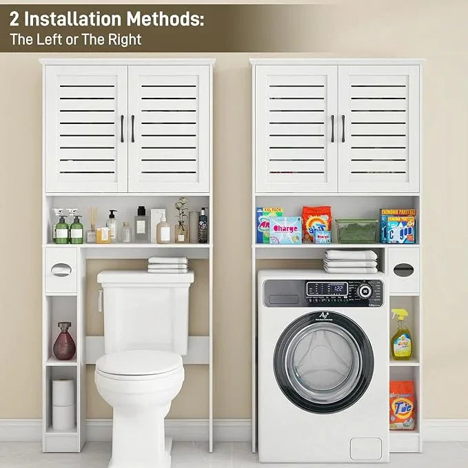 Over The Toilet Storage Cabinet, Wood Over Toilet Bathroom Organizer Cabinet with 2 Doors, Freestanding Home Space Save Toilet Rack for Restroom, Bathroom, Laundry, White - ModernBath
