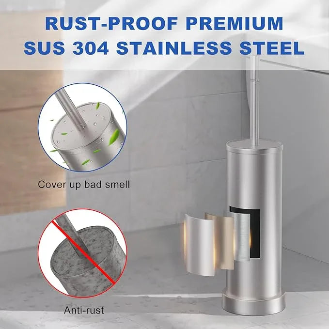 Brushed Nickel Toilet Brush and Holder Set, 304 Stainless Steel Toilet Brush for Bathroom, Heavy Duty Toilet Bowl Brush with Holder, Removable Inner Bowl and Splash Protection, Long Handle - ModernBath