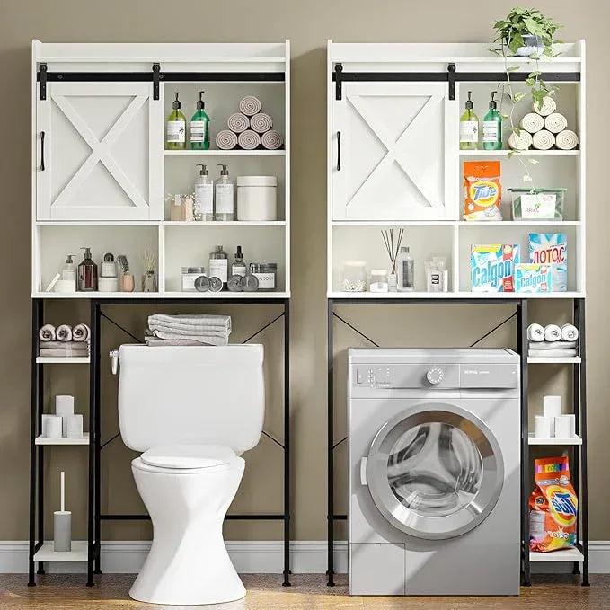 Vabches Over The Toilet Storage Cabinet, Farmhouse Storage Cabinet Over Toilet with Sliding Door & Toilet Paper Holder Stand, Home Space-Saving Toilet Rack for Bathroom, Restroom - ModernBath