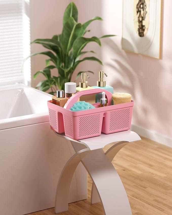 MLIKLU 4 Pack Portable Shower Caddy, Integrated Handle, Reinforced Plastic, Quick-Dry Ventilation Holes, Multi-purpose Storage Basket for Home, Dorm and Bathroom, Kitchen, Under Sink Storage, Pink - ModernBath
