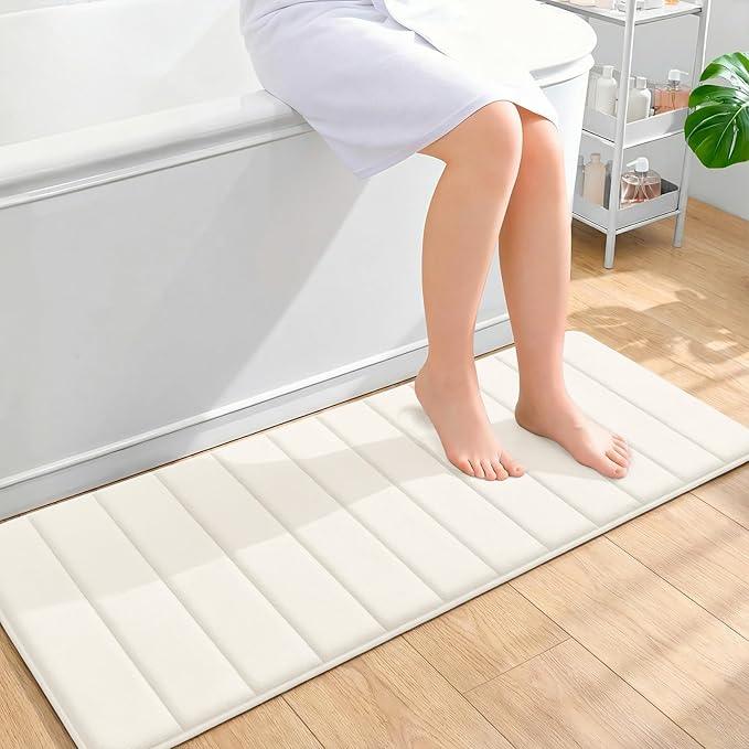 OLANLY Memory Foam Long Bathroom Rugs Runner 47x17, Super Soft Absorbent Bath Mat, Quick Dry, Machine Washable Shower Floor Rugs, Bathmat Carpet, Bathroom Home Decor Accessories, Ivory - ModernBath