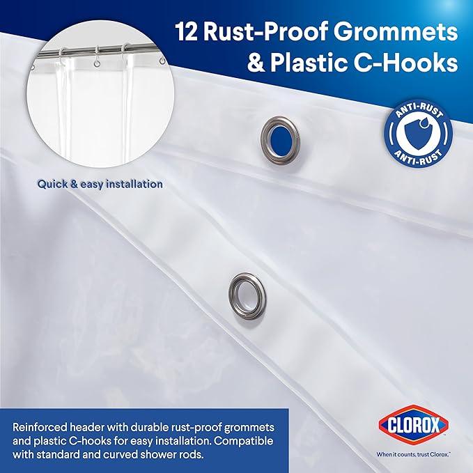 Clorox Shower Curtain Liner & Hooks, Premium Lightweight Flexible Waterproof 4g PEVA for Bathroom with Weighted Magnets, Standard Size 70" x 72", Clear 1 Pack - ModernBath