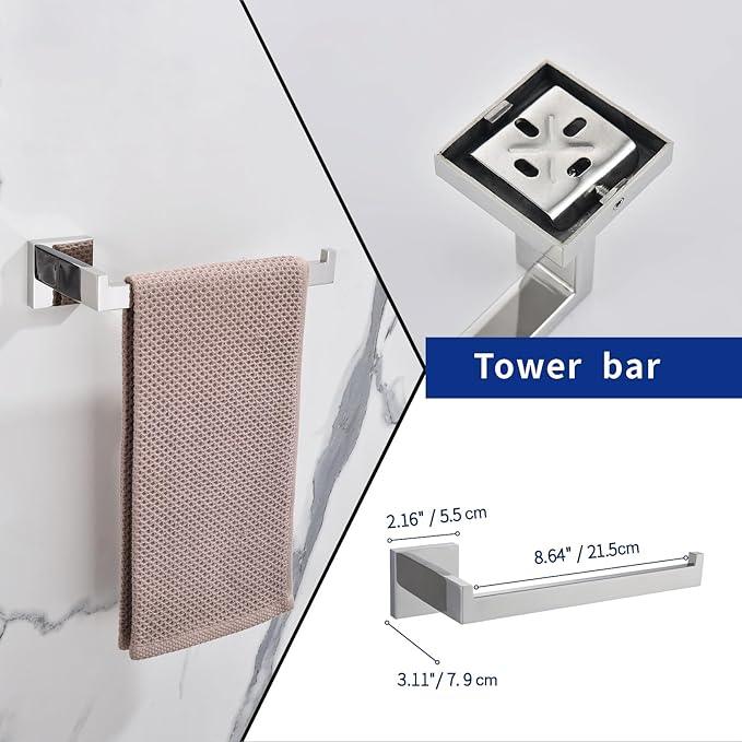 TASTOS 5-Piece Bathroom Hardware Set Wall Mounted Bathroom Accessory Set, Premium Stainless Steel Robe Hook Toilet Paper Holder 24-Inch Towel Bar (Polished) - ModernBath