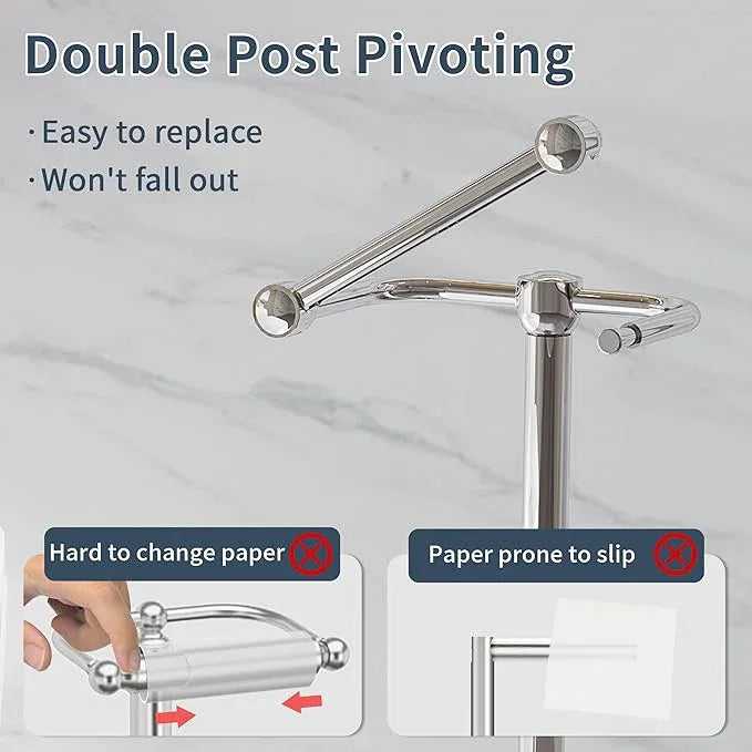 Toilet Paper Holder Stand, Post Pivoting Design Free Standing Toilet Paper Holder with Storage for 4 Rolls, SUS304 Stainless Steel Tissue Holder with Reserve, Heavy-Duty Base (Chrome) - ModernBath