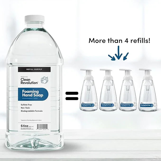 Clean Revolution Foaming Hand Soap Refill Supply Container, Ready to Use Formula, Fragrance Free, 64 Fl Oz (Pack of 1) - ModernBath