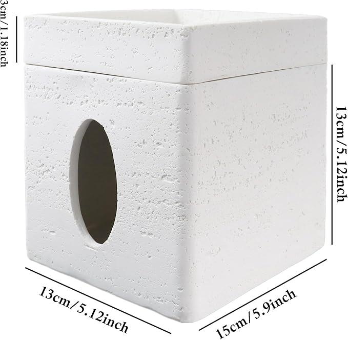 Hymmah Tray Tissue Box Cover Holder Unique Cube Design Tissue Dispenser Cover Decor for Vanity Counter Tops Also Great for Bedroom and Living Room White - ModernBath