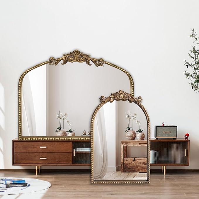 BAODANFU Arendahl Traditional Vintage Arch Mirror, 20" X 30" Baroque Ornate Accent Wall Mirrors Decorative Beaded Frame for Bathroom Sink, Entryway, Bedroom Vanity, Over Mantel Fireplace Wall Decor - ModernBath