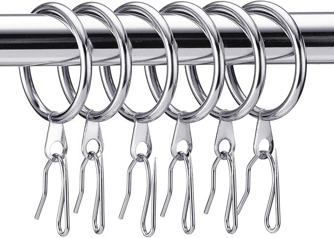Hotop 30 Pcs Metal Drapery Curtain Rings 0.98/1.26/1.65 inch Interior Diameter and 30 Pcs Hanging Curtain Drapery Pin Hooks for Window Door Shower(Silver,25 mm) - ModernBath