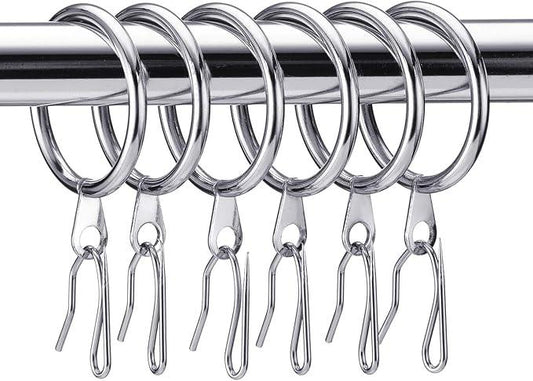 Hotop 30 Pcs Metal Drapery Curtain Rings 0.98/1.26/1.65 inch Interior Diameter and 30 Pcs Hanging Curtain Drapery Pin Hooks for Window Door Shower(Silver,32 mm) - ModernBath