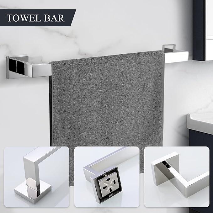 TURS Bathroom Accessories 4-Pieces Bathroom Hardware Set Polished Chrome Towel Bar Set Stainless Steel Towel Holder Set - ModernBath