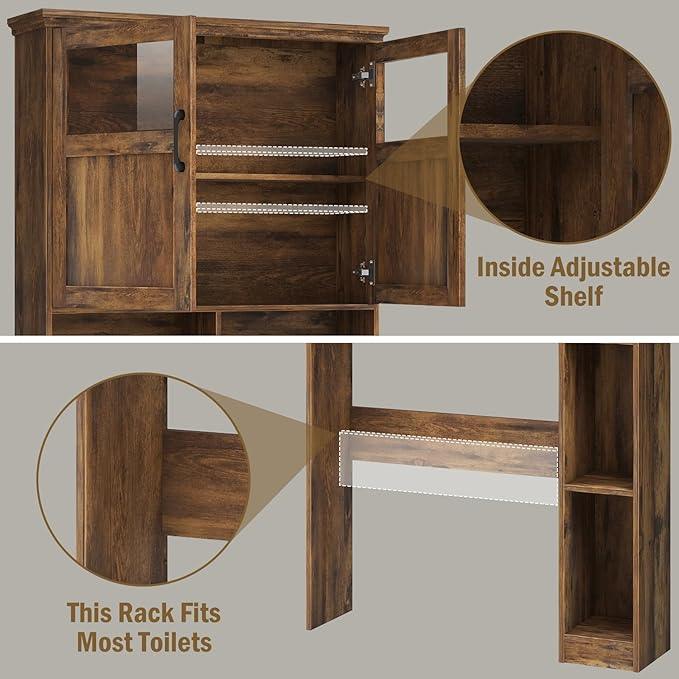Vabches Over The Toilet Storage Cabinet With Double Doors & Paper Holder Stand, Freestanding Shelf Space Saver With Anti-Tip Design & Adjustable Shelf, Brown - ModernBath