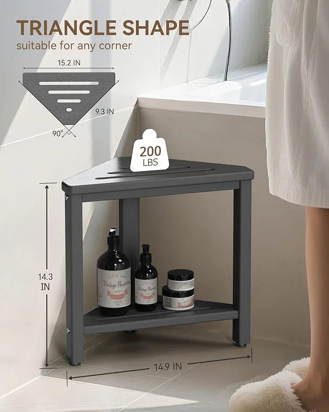 Shower Foot Rest 15in, HDPE Waterproof Shower Stool for Inside Shower, Corner Shower Stool for Shaving Legs with Storage Shelf for Small Space, Shower Step Stool, Plastic Corner Shower Bench, Grey - ModernBath