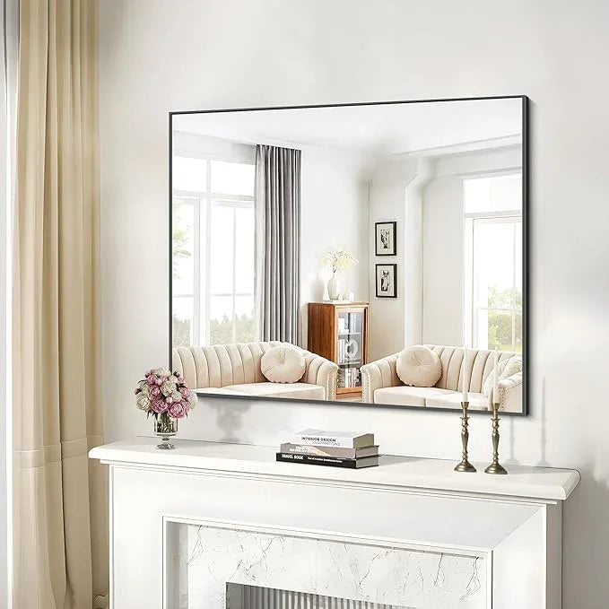 COFENY 36x50inch Bathroom Mirror, Black Rectangle Mirrors with Thin Metal Frame, Large Rectangular Wall Mirror for Bathroom, Living Roomm, Hair Salon, Big Farmehouse Mirror Hang Horizontal/Vertical - ModernBath