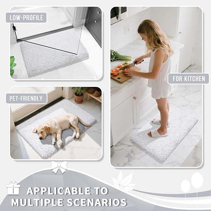 Yimobra Chenille Bathroom Rugs Non Slip, Extra Thick Soft Absorbent Bath Rug 31.5x20 Inch, Machine Washable Quick Dry Bath Mat for Bathroom Floor, Tub and Shower, Home Decor Accessories, White - ModernBath