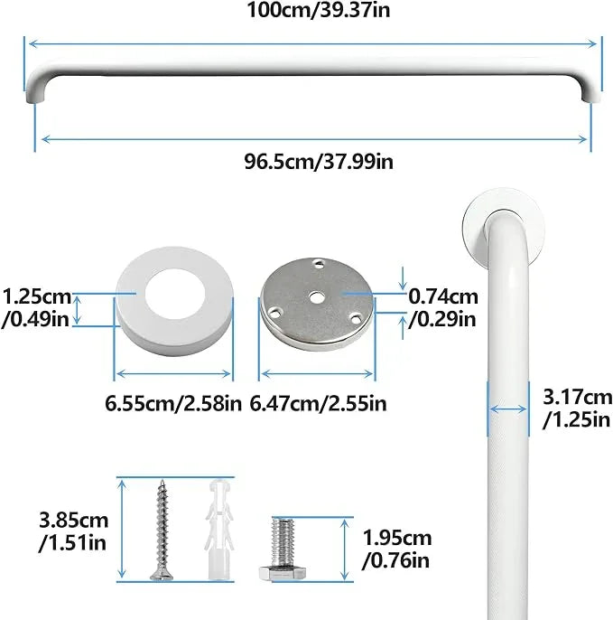 Rackickyer Shower Grab Bar, 2 Pack 39.4 Inch White Bathroom Grab Bar, 1.25" Diameter 304 Stainless Steel Anti-Slip Grab Bars for Bathtubs and Showers, Handicap Shower Grab Bar for Seniors Elderly - ModernBath
