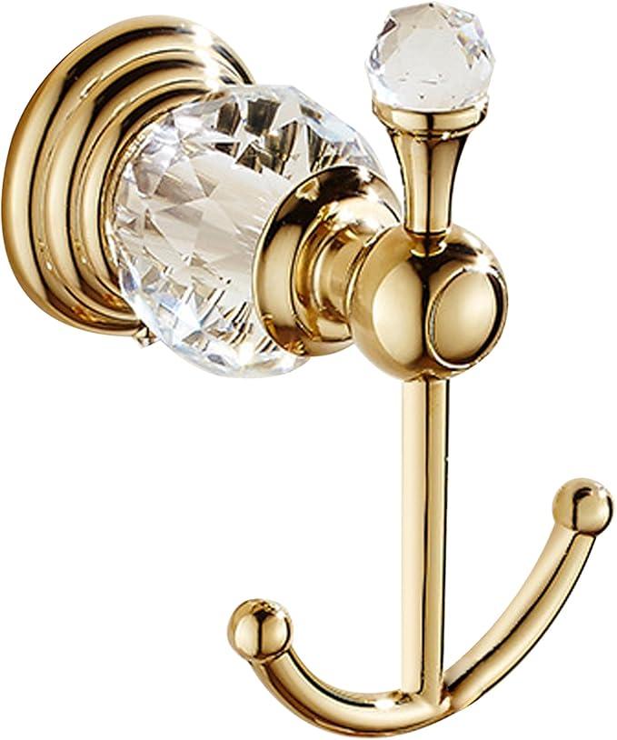 Crystal Gold Towel Hook, Gold Bathroom Robe Hook, Coat Rack Hanger Heavy Sturdy Double Towel Hooks Bath Farmhouse Clothes Hook Wall Mounted Modern for Bathroom Kitchen Washroom - ModernBath
