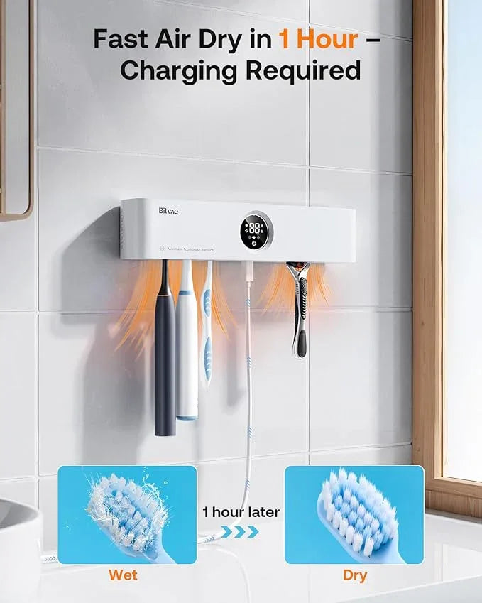 Bitvae Toothbrush Holder, Cleaning and Fast Drying, 5 Toothbrush Slots or Shaver Slot Accessories for Family, LED Smart Screen, Wall Mounted Holders for Bathrooms - ModernBath