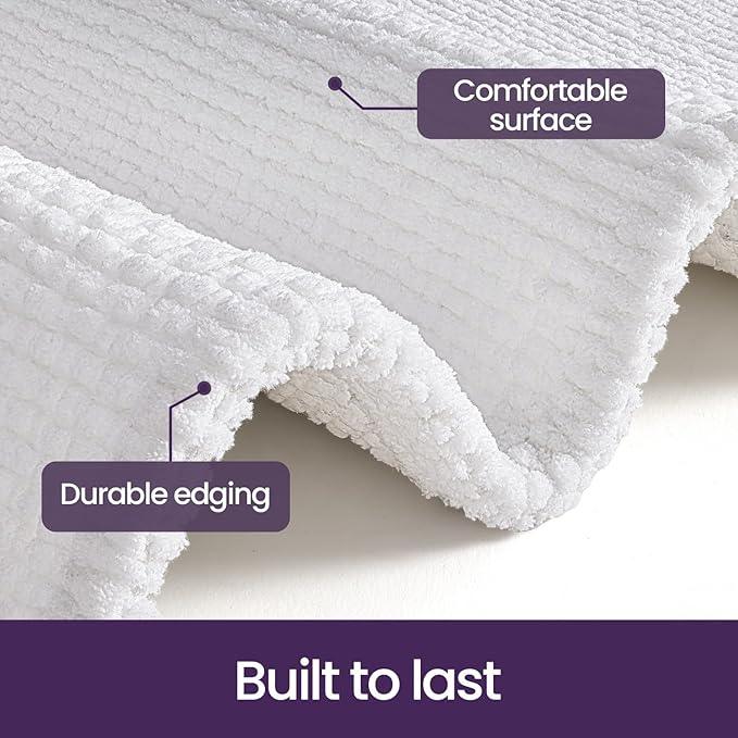 DEXI Bathroom Rugs 24x36, Non Slip Washable Bath Mat, Absorbent Chenille Bathmat, Ultra Soft Thick Carpet for Tub Shower Floor, White - ModernBath
