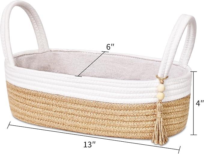 ABenkle Small Storage Basket for Toilet Tank Top - Jute Rope Woven Organizer with Handle, Boho Countertop Bathroom Decor, Toilet Paper Holder, 13x6x4 Inch - ModernBath