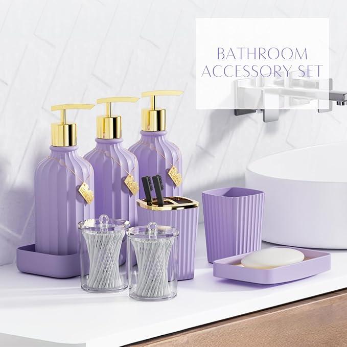WSBArt 20PC Bathroom Accessory Set Bathroom Accessories Set Purple Bathroom Set, Shower Curtain Set, 2 Piece Bath Towel Set, 3PC Soap Dispenser, Toilet Brush & Trash Can - ModernBath
