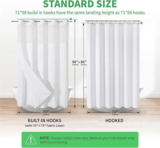 eachope Extra Long No Hooks Needed Linen Textured Shower Curtain with Snap-in Fabric Liner Set,Tall Hotel Luxury Decor Shower Curtains for Bathroom,Waterproof & Washable,71Wx98H,White - ModernBath