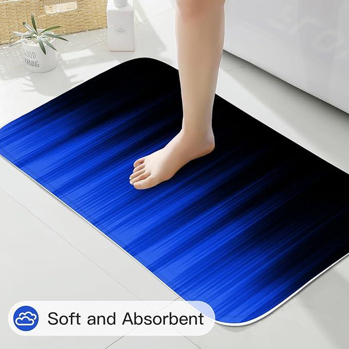 Litabel 4 Pcs Royal Blue and Black Gradient Shower Curtain Set with Rugs and Toilet Lid Cover, Modern Simple Waterproof Fabric Bathroom Set, Ombre Stripe Gothic Abstract Bathroom Decor Set Accessories - ModernBath